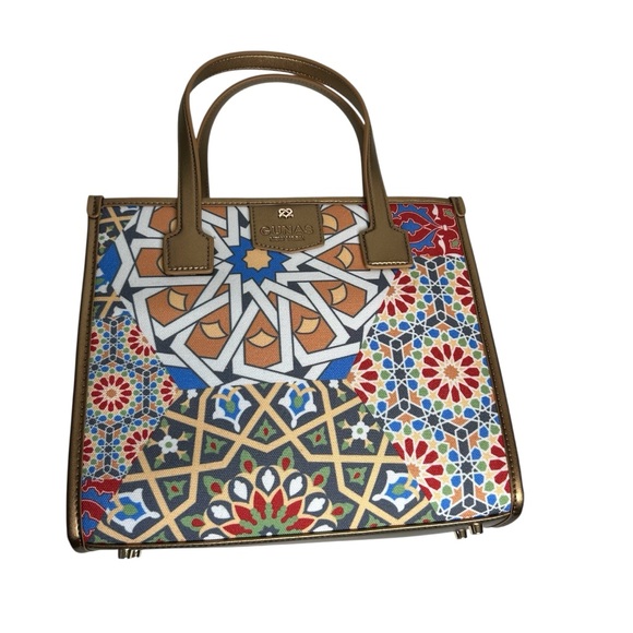 GUNAS New York Womens Multicolored Mosaic Oasis‎ Canvas Mini Tote Crossbody Bag. - Picture 2 of 10